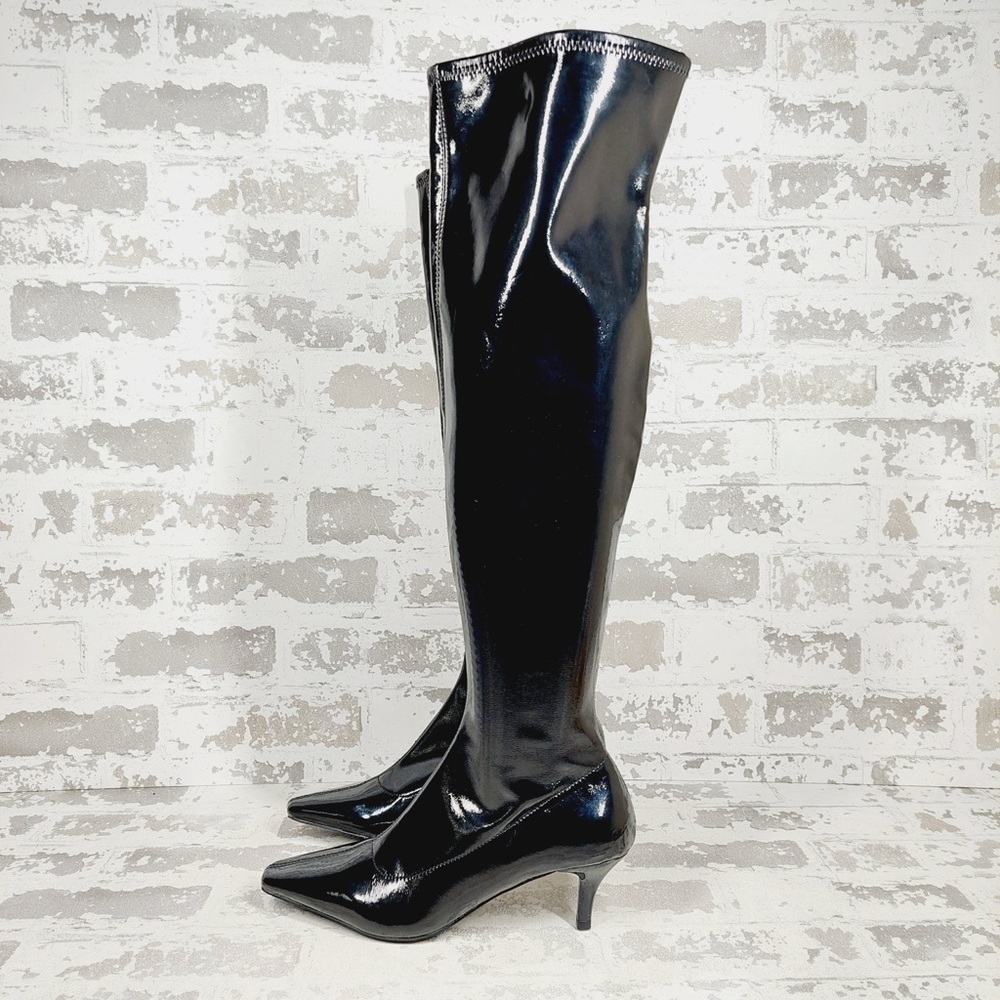 NEW Abound Carmy Black Faux Patent Leather Over the Knee Boots D792